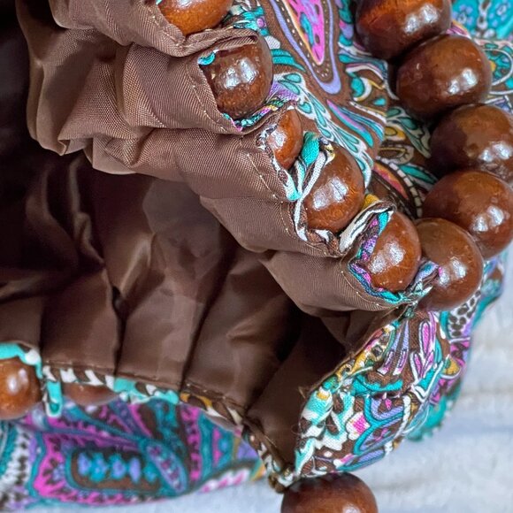 Vibrant Paisley Hobo Bag with Wooden Bead Handles - Picture 9 of 14